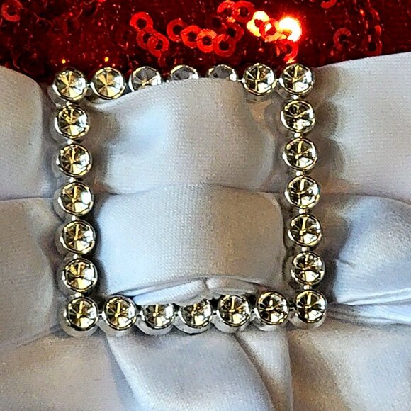 Girls Red & White Long Sleeve Christmas Dress W/ Faux Fur Trim Sequin Top Bow Ac - Picture 5 of 13